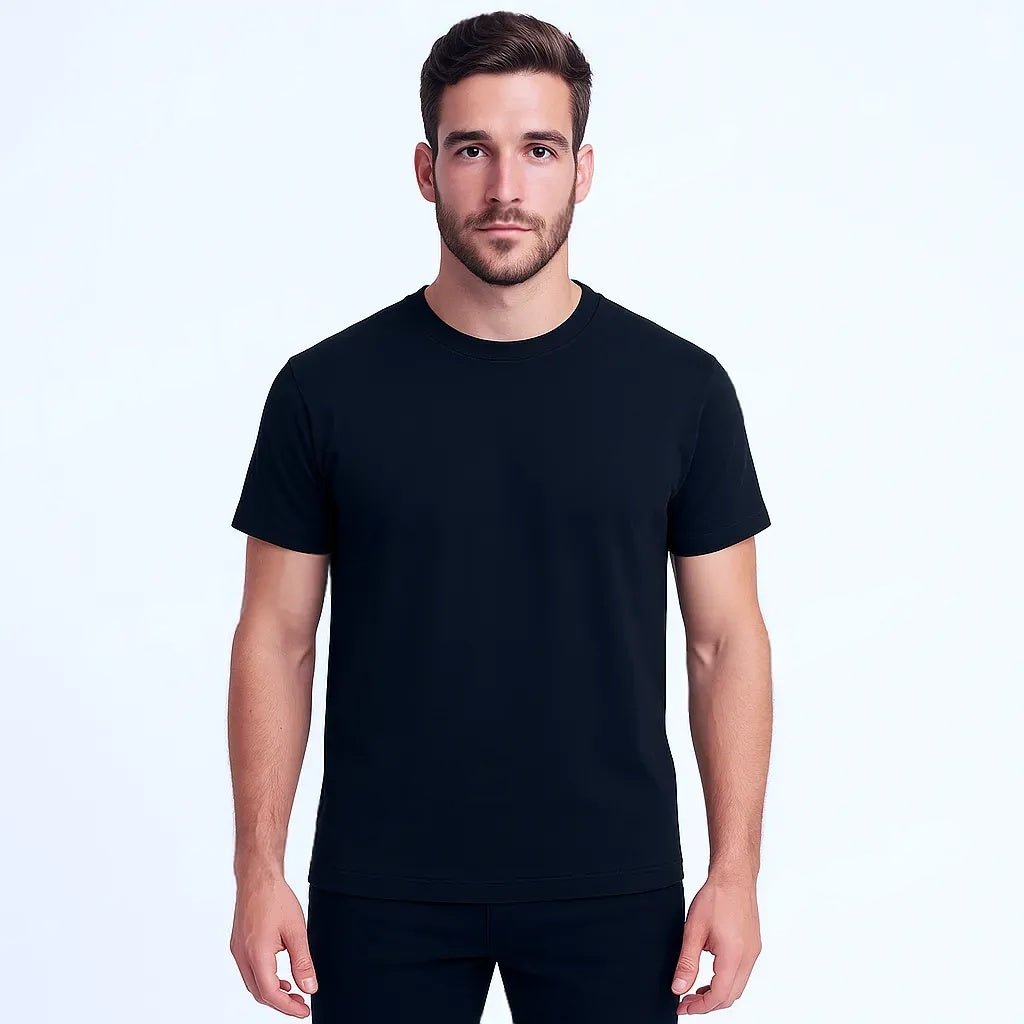 Elite Finch Men’s Solid Black T-Shirt – Soft Cotton Feel, Round Neck, Regular Fit, Made in India – Sizes L & XL