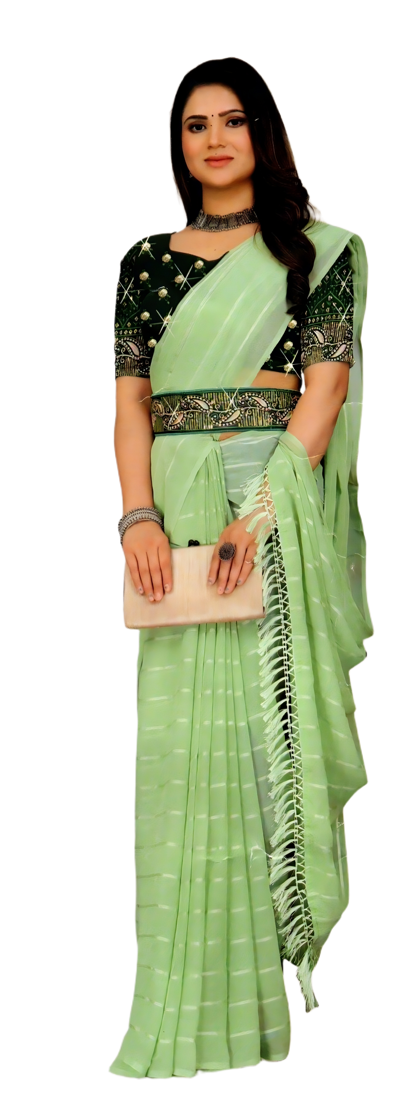 Women's Georgette Embroidered Saree with Designer Blouse | Includes Matching Embroidered Belt | Ethnic Wear for Wedding, Party & Festive Occasions | Lightweight Fabric