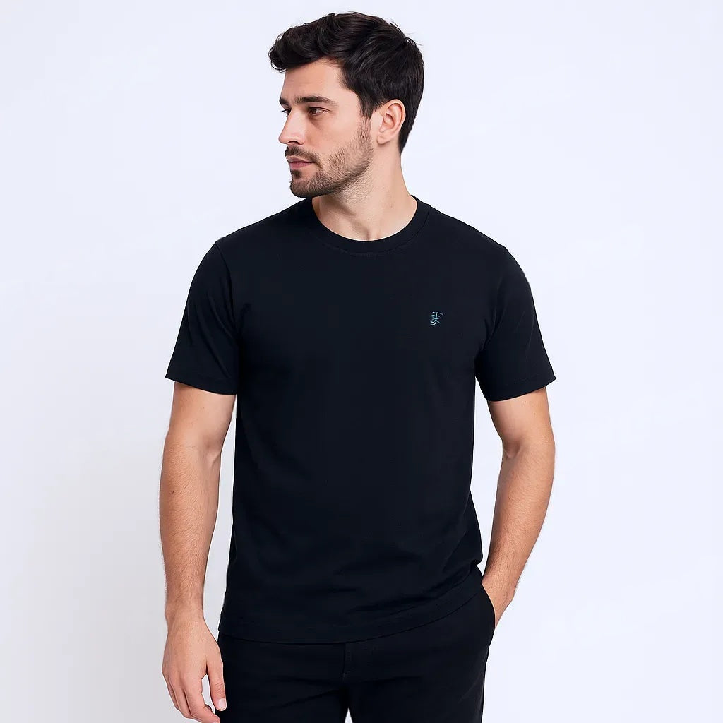 Elite Finch Men’s Solid Black T-Shirt – Soft Cotton Feel, Round Neck, Regular Fit, Made in India – Sizes L & XL