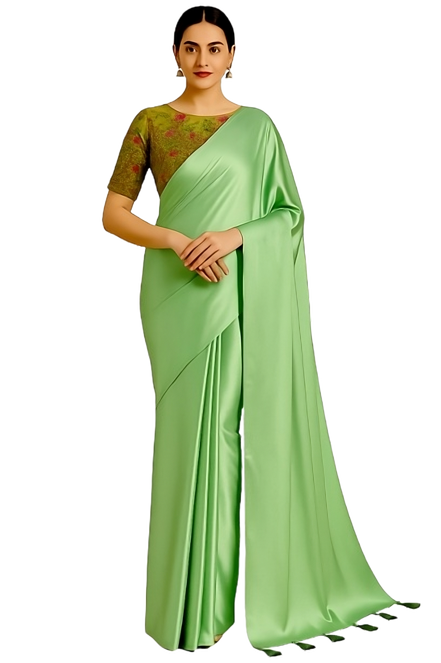 Women's Satin Silk Saree with Unstitched Embroidered Net Blouse Piece | Soft & Shiny Fabric | Ethnic Party & Festive Saree for Wedding & Special Occasions