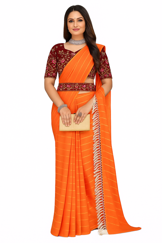 Women's Georgette Embroidered Saree with Designer Blouse | Includes Matching Embroidered Belt | Ethnic Wear for Wedding, Party & Festive Occasions | Lightweight Fabric