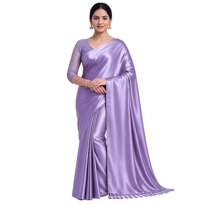 Women's Satin Silk Saree with Unstitched Embroidered Net Blouse Piece | Soft & Shiny Fabric | Ethnic Party & Festive Saree for Wedding & Special Occasions