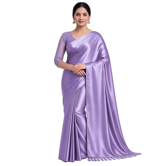 Women's Satin Silk Saree with Unstitched Embroidered Net Blouse Piece | Soft & Shiny Fabric | Ethnic Party & Festive Saree for Wedding & Special Occasions