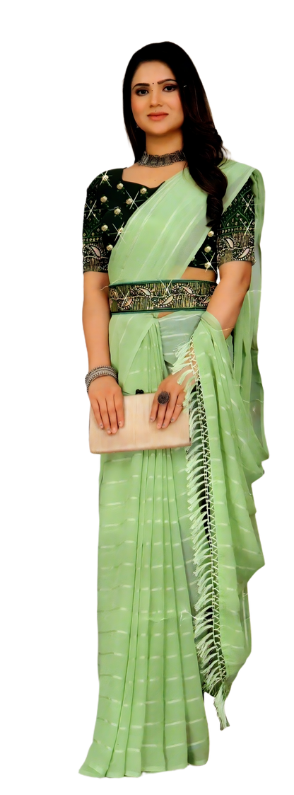 Women's Georgette Embroidered Saree with Designer Blouse | Includes Matching Embroidered Belt | Ethnic Wear for Wedding, Party & Festive Occasions | Lightweight Fabric