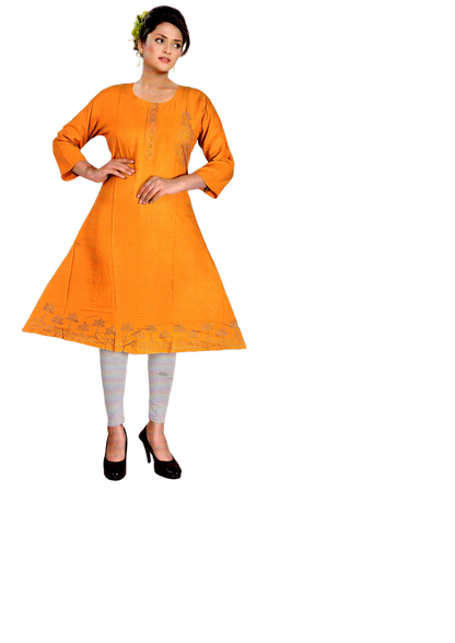Cotton Kurti for Women | Embellished Pattern Tunic Top with 3/4 Sleeves & Round Neck | Stylish and Comfortable Wear for Office, Daily Use & Festive Occasions (Kurti Only - XL)