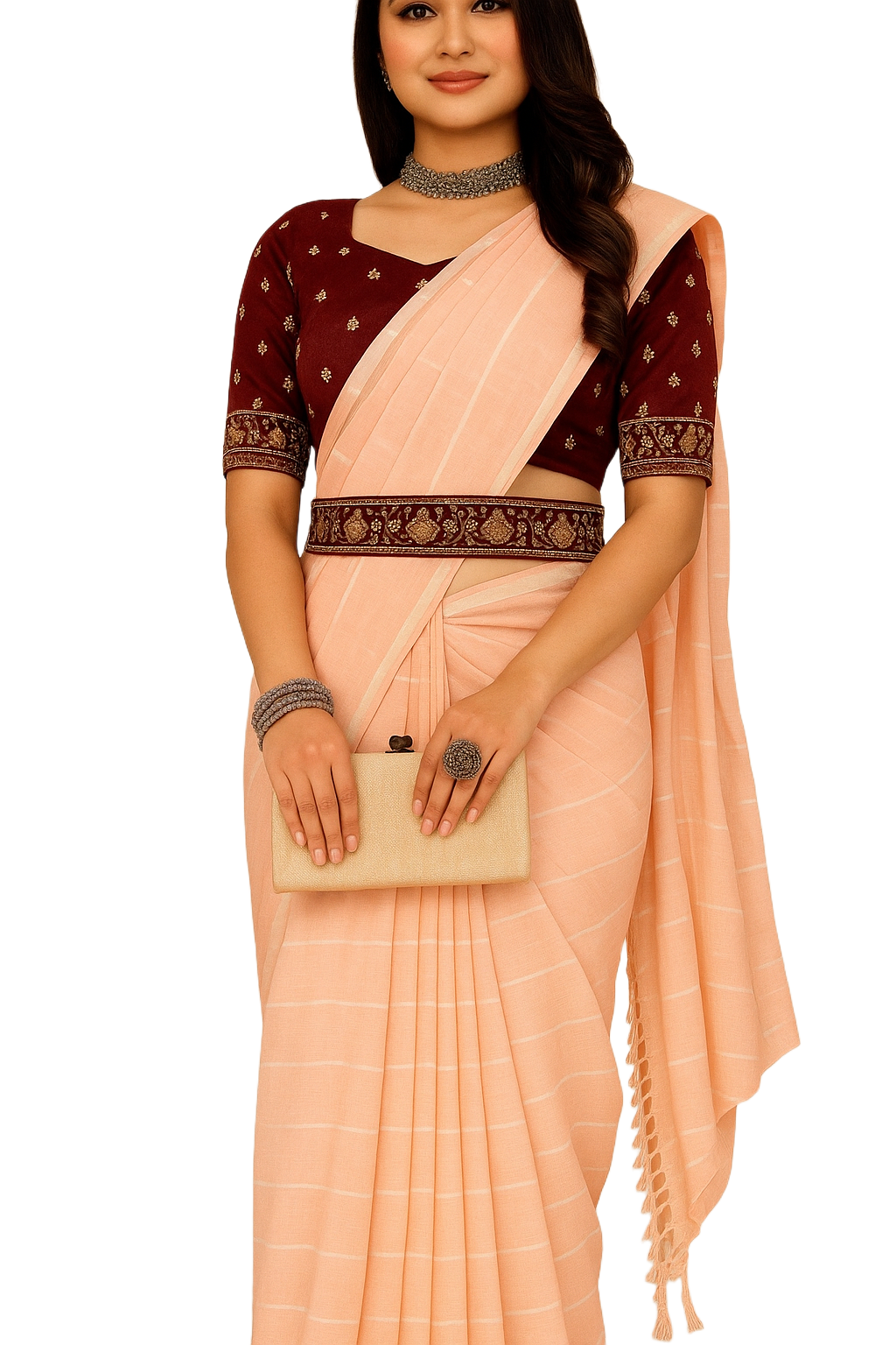 Women's Georgette Embroidered Saree with Designer Blouse | Includes Matching Embroidered Belt | Ethnic Wear for Wedding, Party & Festive Occasions | Lightweight Fabric