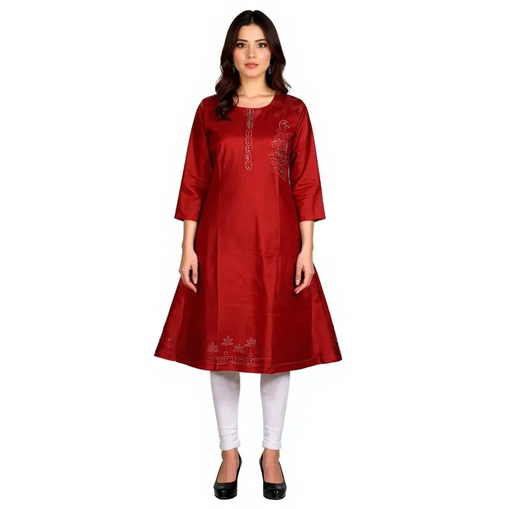 Cotton Kurti for Women | Embellished Pattern Tunic Top with 3/4 Sleeves & Round Neck | Stylish and Comfortable Wear for Office, Daily Use & Festive Occasions (Kurti Only - XL)