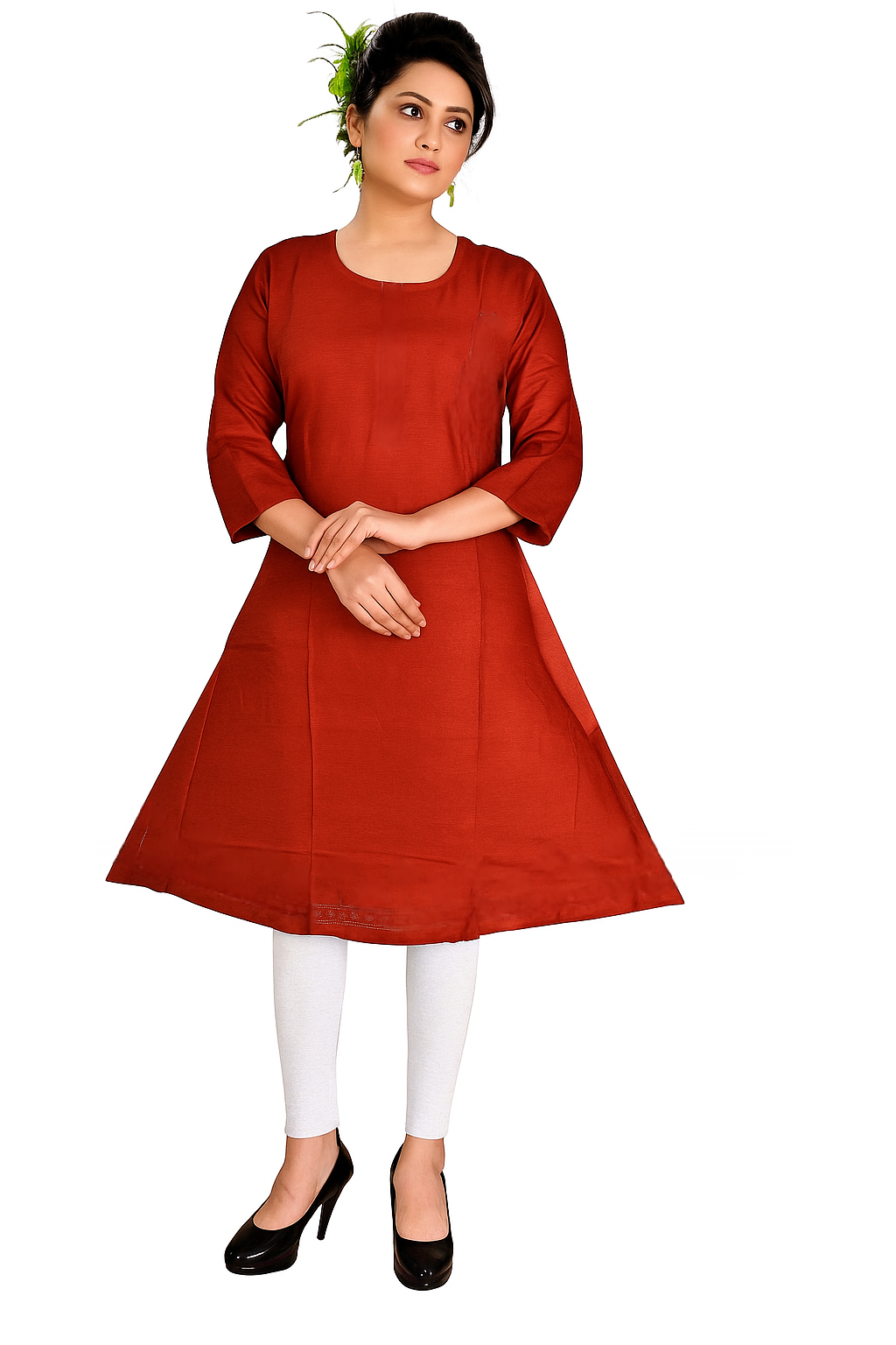 Cotton Kurti for Women | Embellished Pattern Tunic Top with 3/4 Sleeves & Round Neck | Stylish and Comfortable Wear for Office, Daily Use & Festive Occasions (Kurti Only - XL)