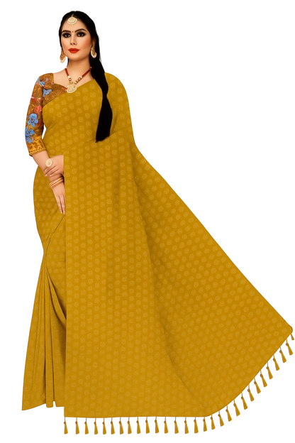 Women's Vandhe Bharath Chiffon Saree with Tassel Border | Soft Flowing Fabric with Unstitched Blouse Piece | Ethnic Wear for Festive & Casual Occasions