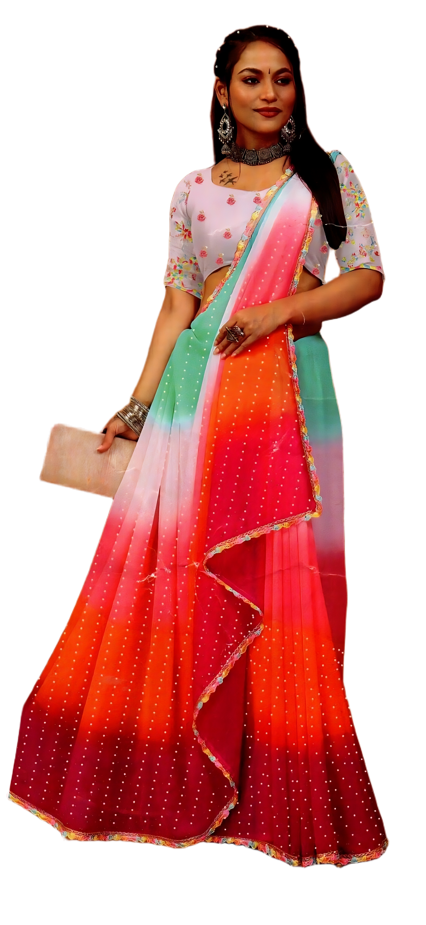 Women's Georgette Saree with Subtle Embroidery | Unstitched White Embroidered Blouse Piece | Indian Ethnic Wear Saree for Parties, Weddings & Festive Occasions