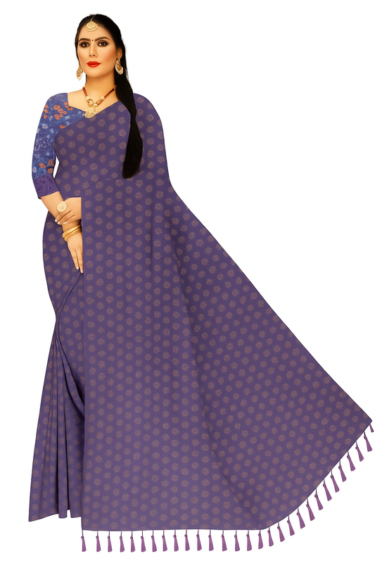 Women's Vandhe Bharath Chiffon Saree with Tassel Border | Soft Flowing Fabric with Unstitched Blouse Piece | Ethnic Wear for Festive & Casual Occasions
