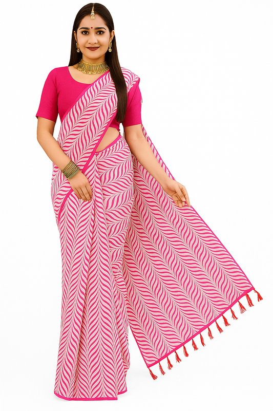 Women's Zigzag Pattern Georgette Saree | Indian Ethnic Festive Saree | Lightweight Party Saree with Black Unstitched Blouse Piece | Saree with Sparkle Detailing