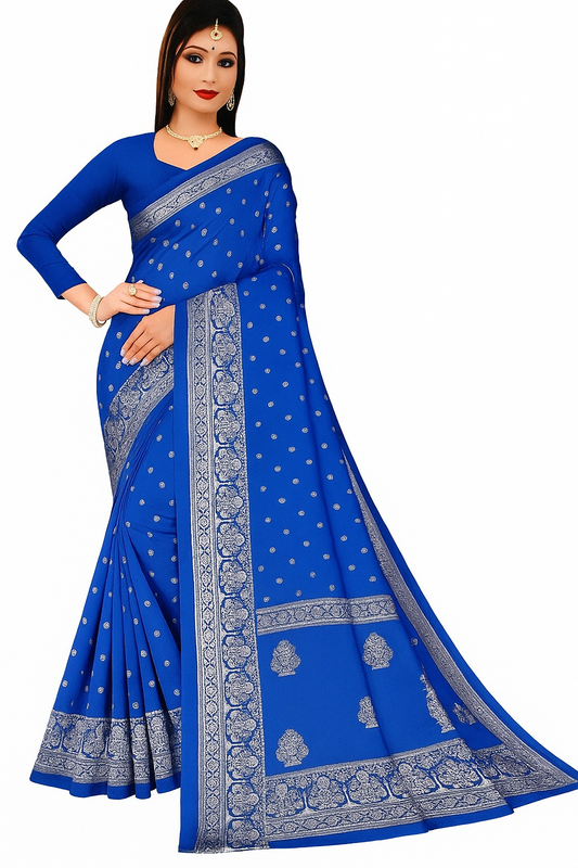 Women's Foil Print Saree with Golden Zari Leaf Design | Unstitched Blouse Piece | Ethnic Party & Special Occassion Saree | Lightweight with Glossy Finish & Easy to Drape