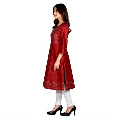 Cotton Kurti for Women | Embellished Pattern Tunic Top with 3/4 Sleeves & Round Neck | Stylish and Comfortable Wear for Office, Daily Use & Festive Occasions (Kurti Only - XL)