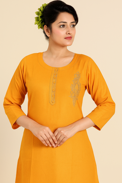 Cotton Kurti for Women | Embellished Pattern Tunic Top with 3/4 Sleeves & Round Neck | Stylish and Comfortable Wear for Office, Daily Use & Festive Occasions (Kurti Only - XL)