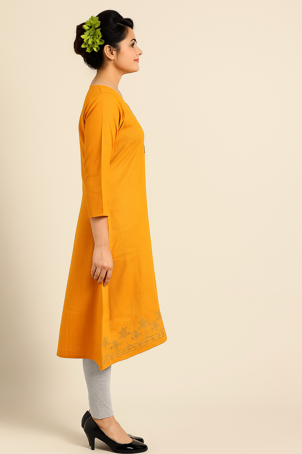 Cotton Kurti for Women | Embellished Pattern Tunic Top with 3/4 Sleeves & Round Neck | Stylish and Comfortable Wear for Office, Daily Use & Festive Occasions (Kurti Only - XL)