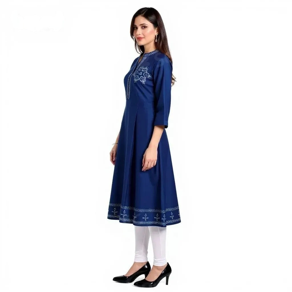 Cotton Kurti for Women | Embellished Pattern Tunic Top with 3/4 Sleeves & Round Neck | Stylish and Comfortable Wear for Office, Daily Use & Festive Occasions (Kurti Only - XL)