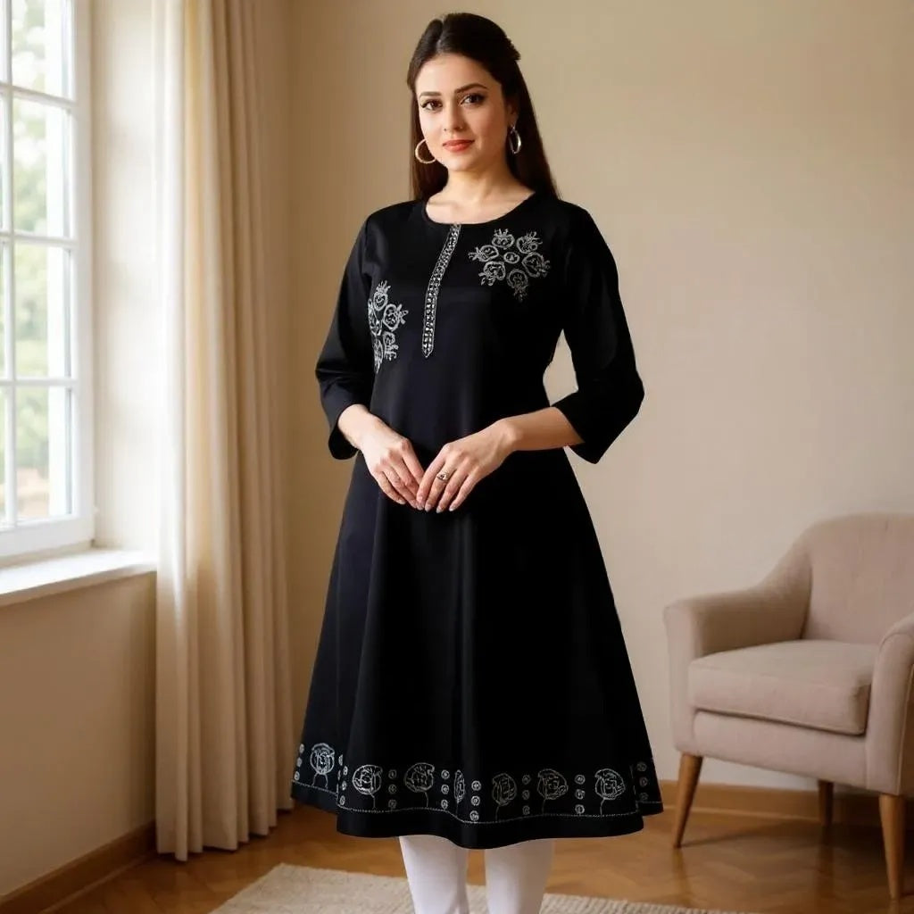 Cotton Kurti for Women | Embellished Pattern Tunic Top with 3/4 Sleeves & Round Neck | Stylish and Comfortable Wear for Office, Daily Use & Festive Occasions (Kurti Only - XL)