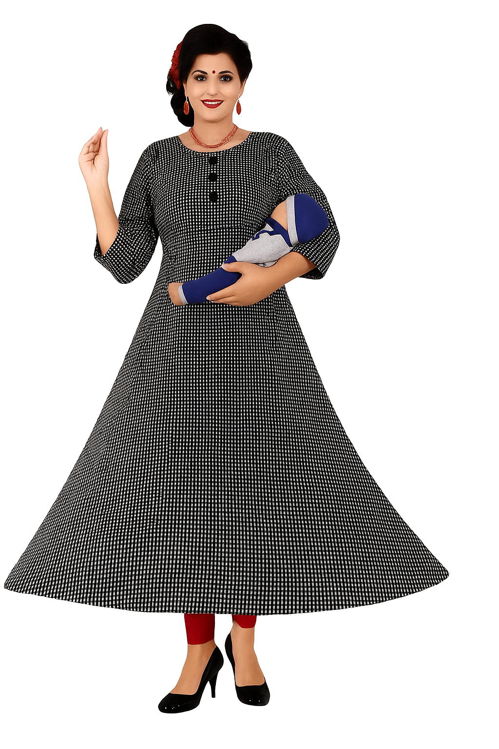 Maternity Feeding Kurta for Women | Cotton Blend Nursing Dress with Concealed Vertical Zippers for Easy Breastfeeding | Comfortable and Stylish Pregnancy Wear - XL & XXL