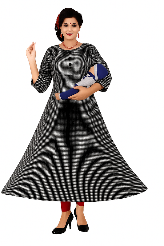 Maternity Feeding Kurta for Women | Cotton Blend Nursing Dress with Concealed Vertical Zippers for Easy Breastfeeding | Comfortable and Stylish Pregnancy Wear - XL & XXL