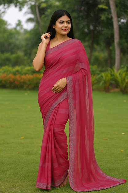 Shimmer Silk Saree for Women | Pink Double Tone Saree with Intricate Border | Silk Saree for Special Occasions | Ideal for Weddings, Festivals and Traditional Occasions