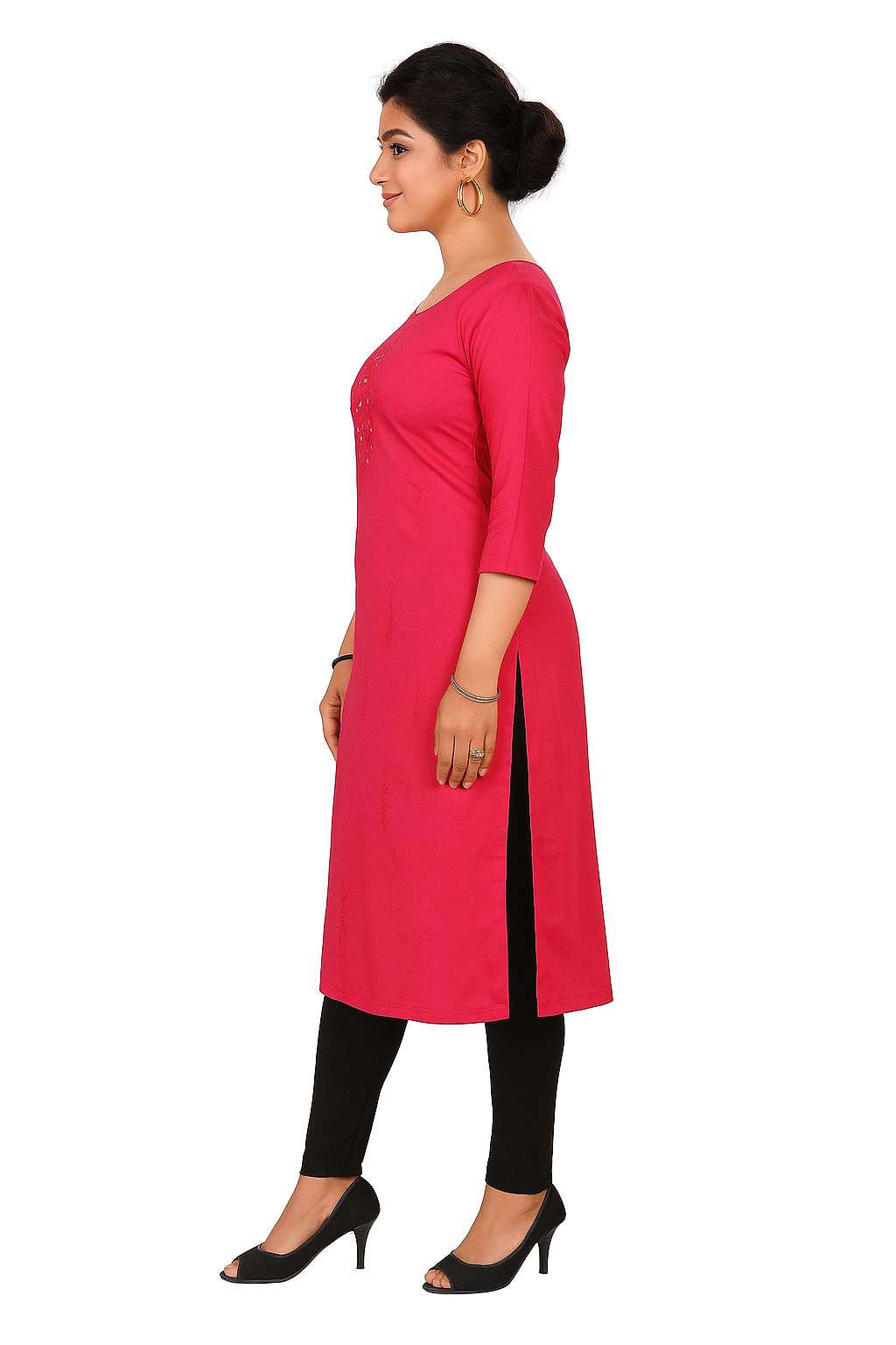 Cotton Kurti for Women | Embellished Pattern Tunic Top with 3/4 Sleeves & Round Neck | Stylish and Comfortable Wear for Office, Daily Use & Festive Occasions (Kurti Only - XL)
