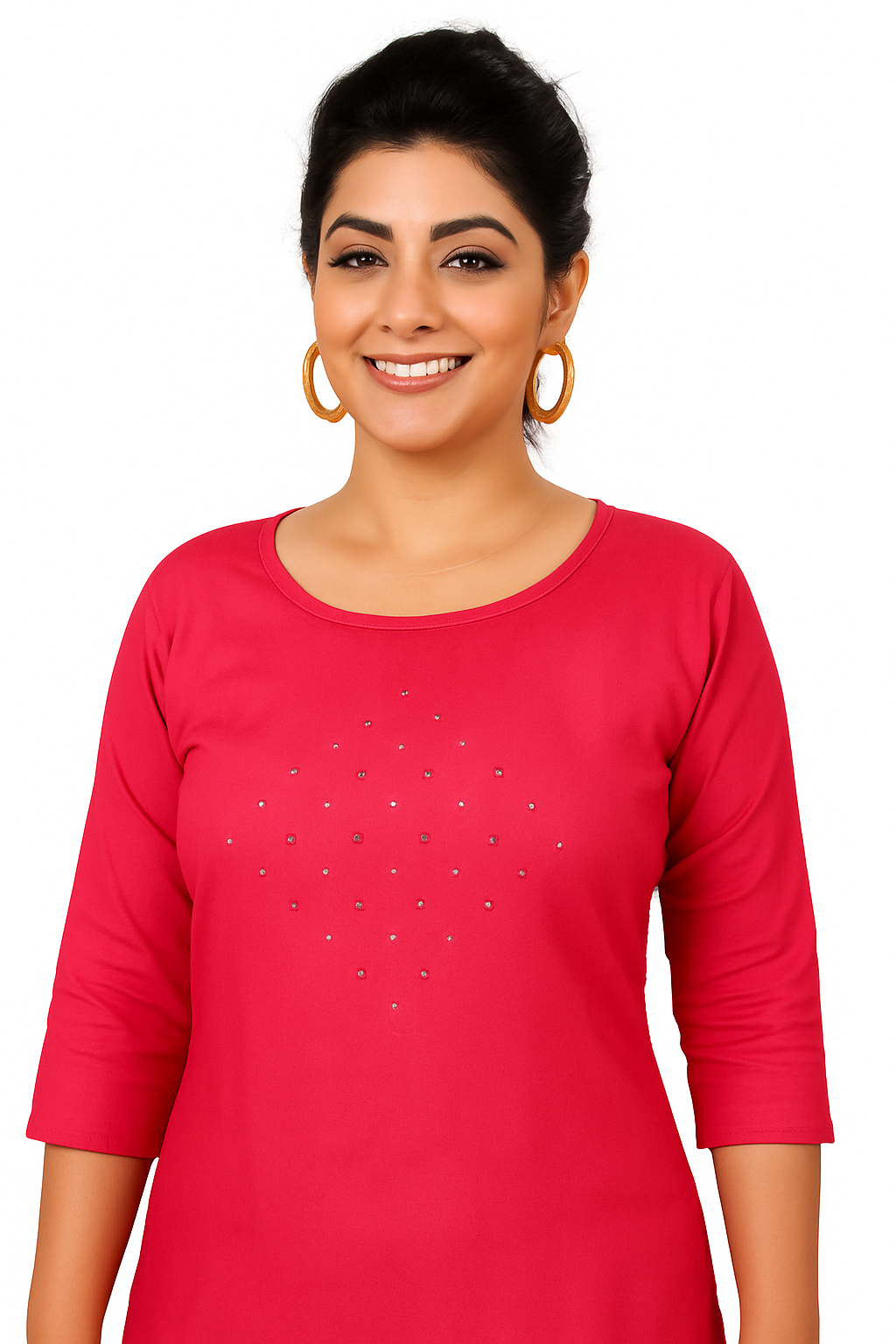 Cotton Kurti for Women | Embellished Pattern Tunic Top with 3/4 Sleeves & Round Neck | Stylish and Comfortable Wear for Office, Daily Use & Festive Occasions (Kurti Only - XL)