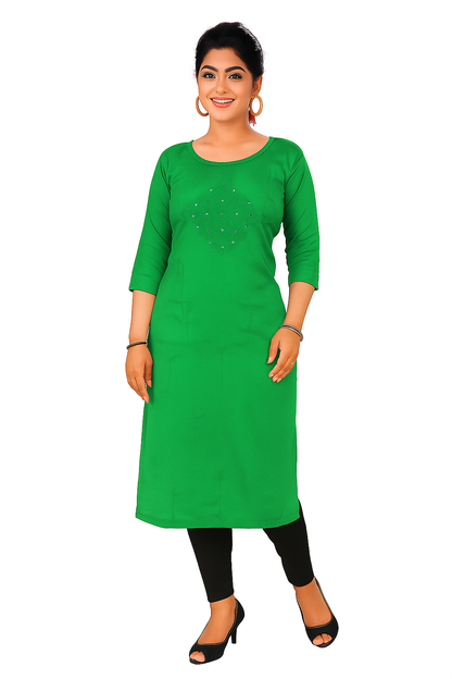 Cotton Kurti for Women | Embellished Pattern Tunic Top with 3/4 Sleeves & Round Neck | Stylish and Comfortable Wear for Office, Daily Use & Festive Occasions (Kurti Only - XL)