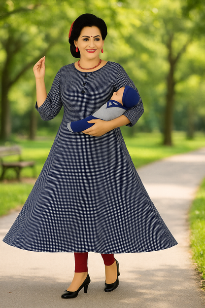Maternity Feeding Kurta for Women | Cotton Blend Nursing Dress with Concealed Vertical Zippers for Easy Breastfeeding | Comfortable and Stylish Pregnancy Wear - XL & XXL