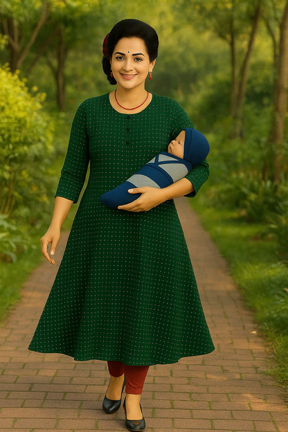 Maternity Feeding Kurta for Women | Cotton Blend Nursing Dress with Concealed Vertical Zippers for Easy Breastfeeding | Comfortable and Stylish Pregnancy Wear - XL & XXL