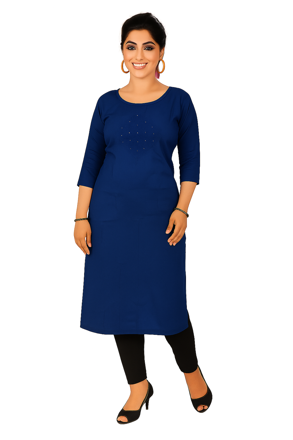 Cotton Kurti for Women | Embellished Pattern Tunic Top with 3/4 Sleeves & Round Neck | Stylish and Comfortable Wear for Office, Daily Use & Festive Occasions (Kurti Only - XL)