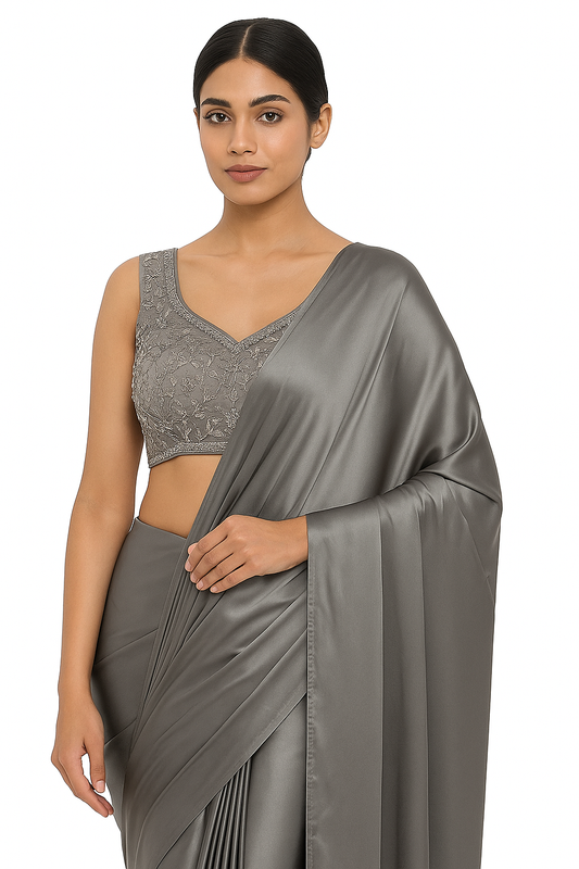Women's Satin Silk Saree with Unstitched Embroidered Net Blouse Piece | Soft & Shiny Fabric | Ethnic Party & Festive Saree for Wedding & Special Occasions