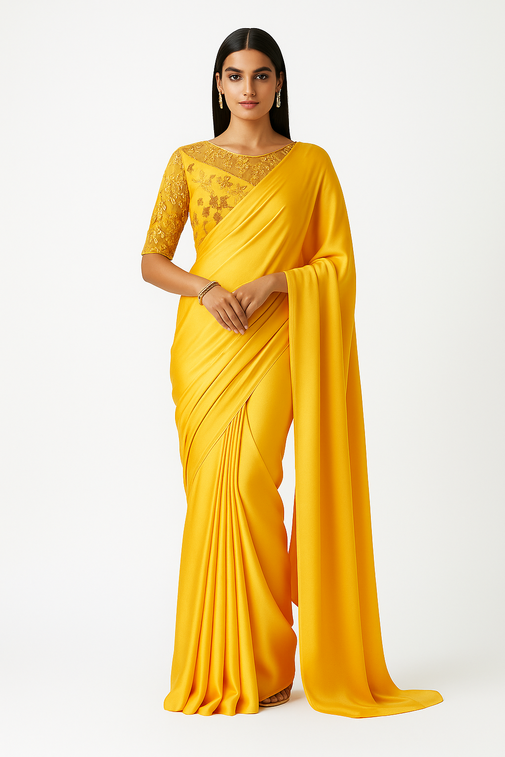 Women's Satin Silk Saree with Unstitched Embroidered Net Blouse Piece | Soft & Shiny Fabric | Ethnic Party & Festive Saree for Wedding & Special Occasions