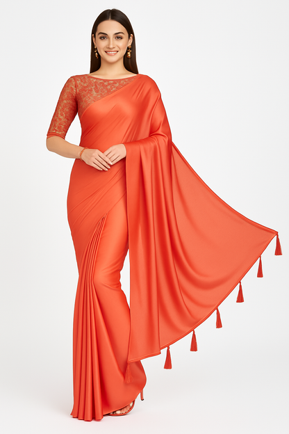Women's Satin Silk Saree with Unstitched Embroidered Net Blouse Piece | Soft & Shiny Fabric | Ethnic Party & Festive Saree for Wedding & Special Occasions