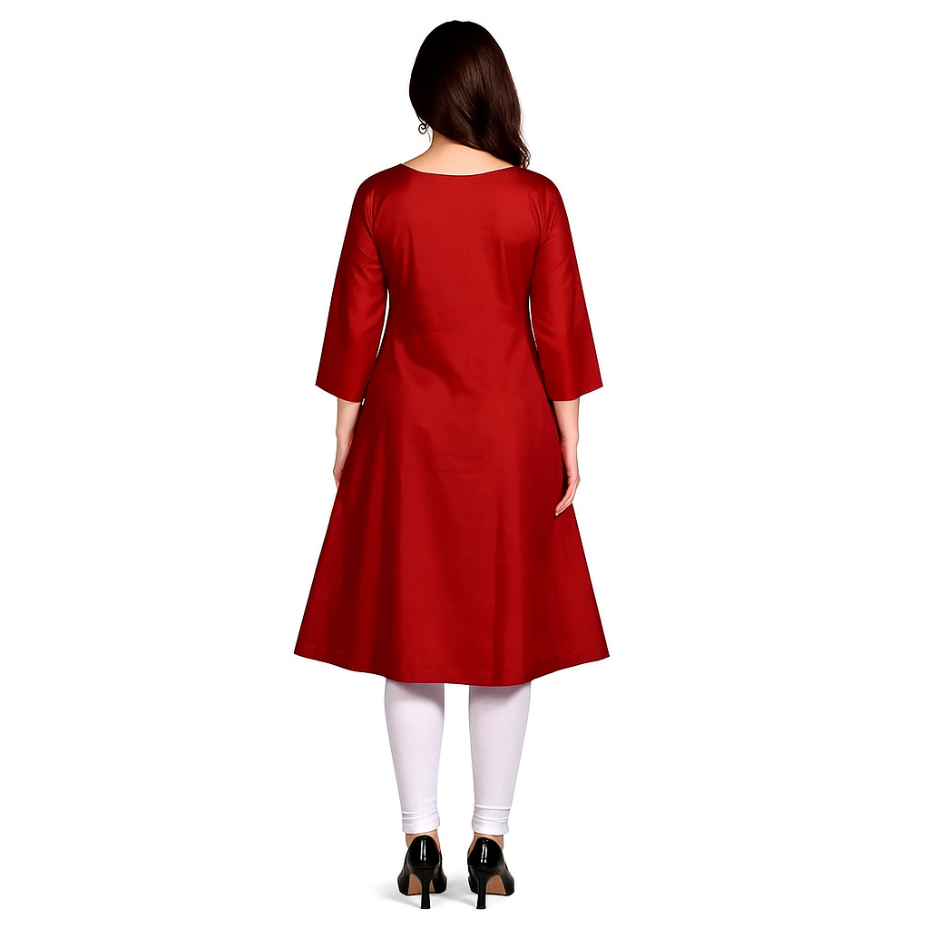 Cotton Kurti for Women | Embellished Pattern Tunic Top with 3/4 Sleeves & Round Neck | Stylish and Comfortable Wear for Office, Daily Use & Festive Occasions (Kurti Only - XL)