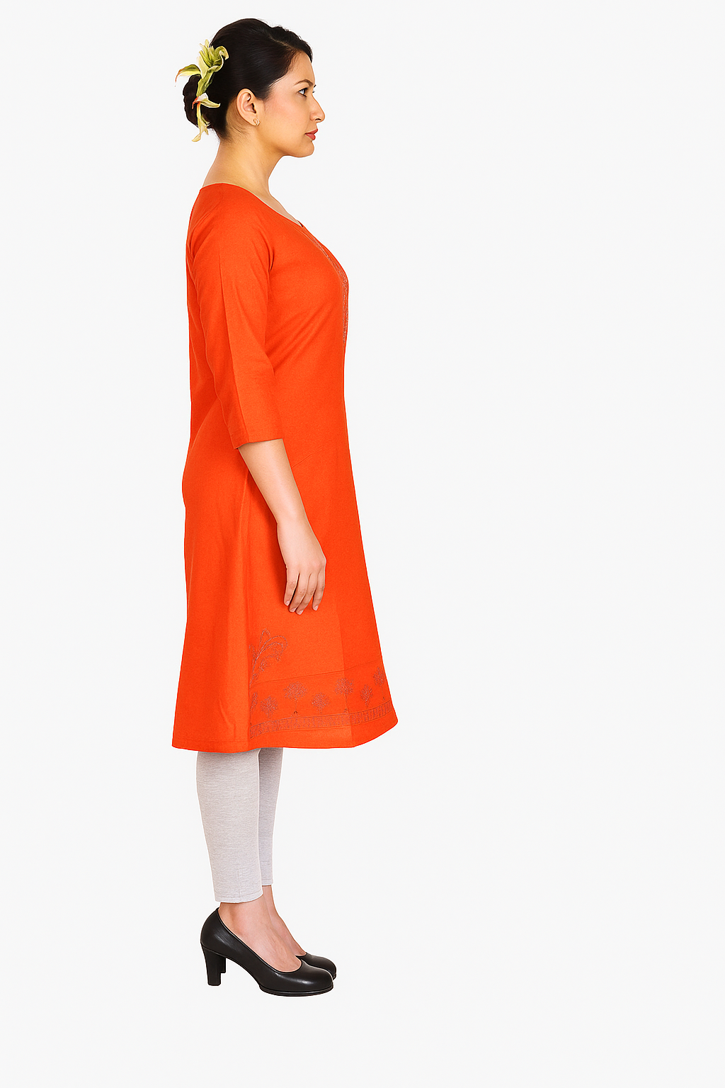 Cotton Kurti for Women | Embellished Pattern Tunic Top with 3/4 Sleeves & Round Neck | Stylish and Comfortable Wear for Office, Daily Use & Festive Occasions (Kurti Only - XL)