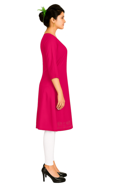 Cotton Kurti for Women | Embellished Pattern Tunic Top with 3/4 Sleeves & Round Neck | Stylish and Comfortable Wear for Office, Daily Use & Festive Occasions (Kurti Only - XL)