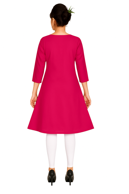 Cotton Kurti for Women | Embellished Pattern Tunic Top with 3/4 Sleeves & Round Neck | Stylish and Comfortable Wear for Office, Daily Use & Festive Occasions (Kurti Only - XL)