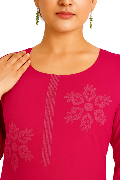 Cotton Kurti for Women | Embellished Pattern Tunic Top with 3/4 Sleeves & Round Neck | Stylish and Comfortable Wear for Office, Daily Use & Festive Occasions (Kurti Only - XL)