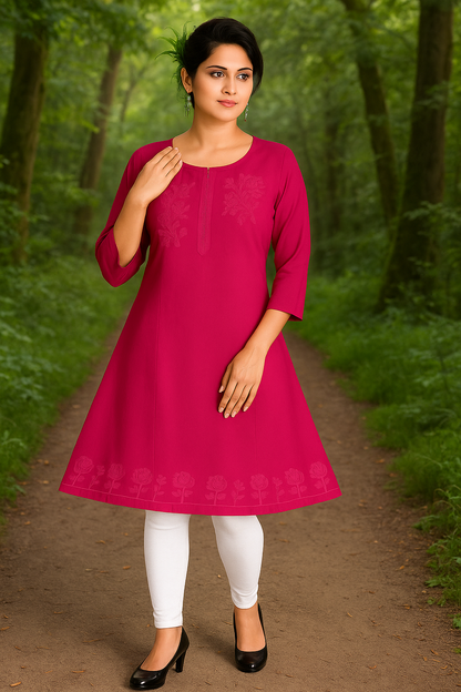 Cotton Kurti for Women | Embellished Pattern Tunic Top with 3/4 Sleeves & Round Neck | Stylish and Comfortable Wear for Office, Daily Use & Festive Occasions (Kurti Only - XL)