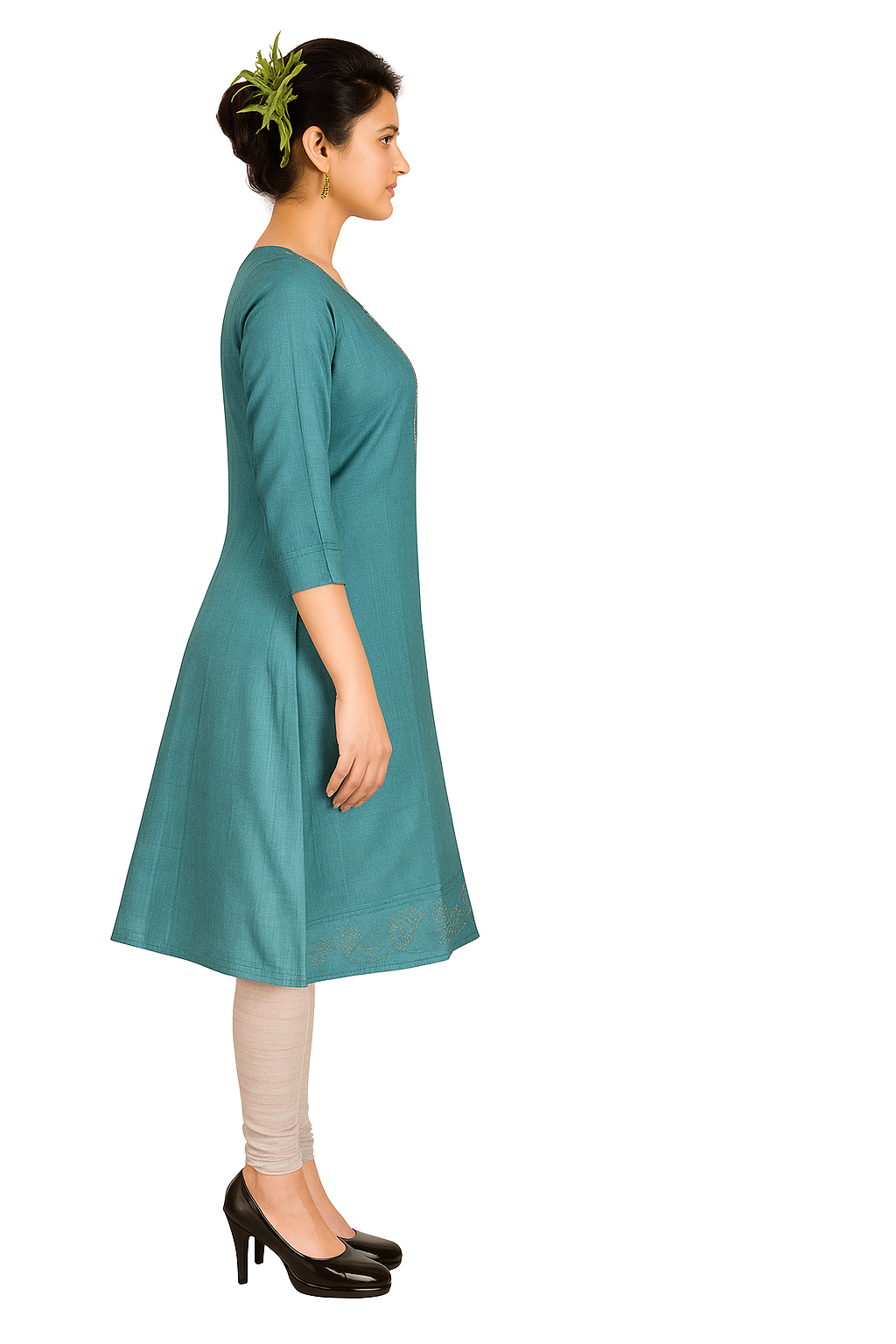Cotton Kurti for Women | Embellished Pattern Tunic Top with 3/4 Sleeves & Round Neck | Stylish and Comfortable Wear for Office, Daily Use & Festive Occasions (Kurti Only - XL)