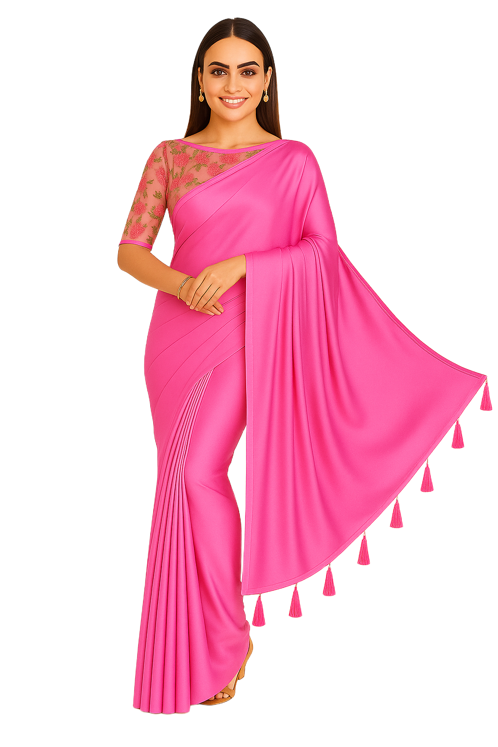 Women's Satin Silk Saree with Unstitched Embroidered Net Blouse Piece | Soft & Shiny Fabric | Ethnic Party & Festive Saree for Wedding & Special Occasions