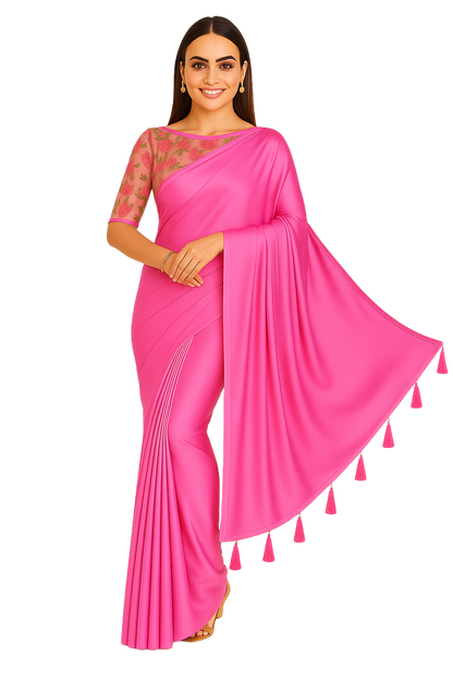Women's Satin Silk Saree with Unstitched Embroidered Net Blouse Piece | Soft & Shiny Fabric | Ethnic Party & Festive Saree for Wedding & Special Occasions