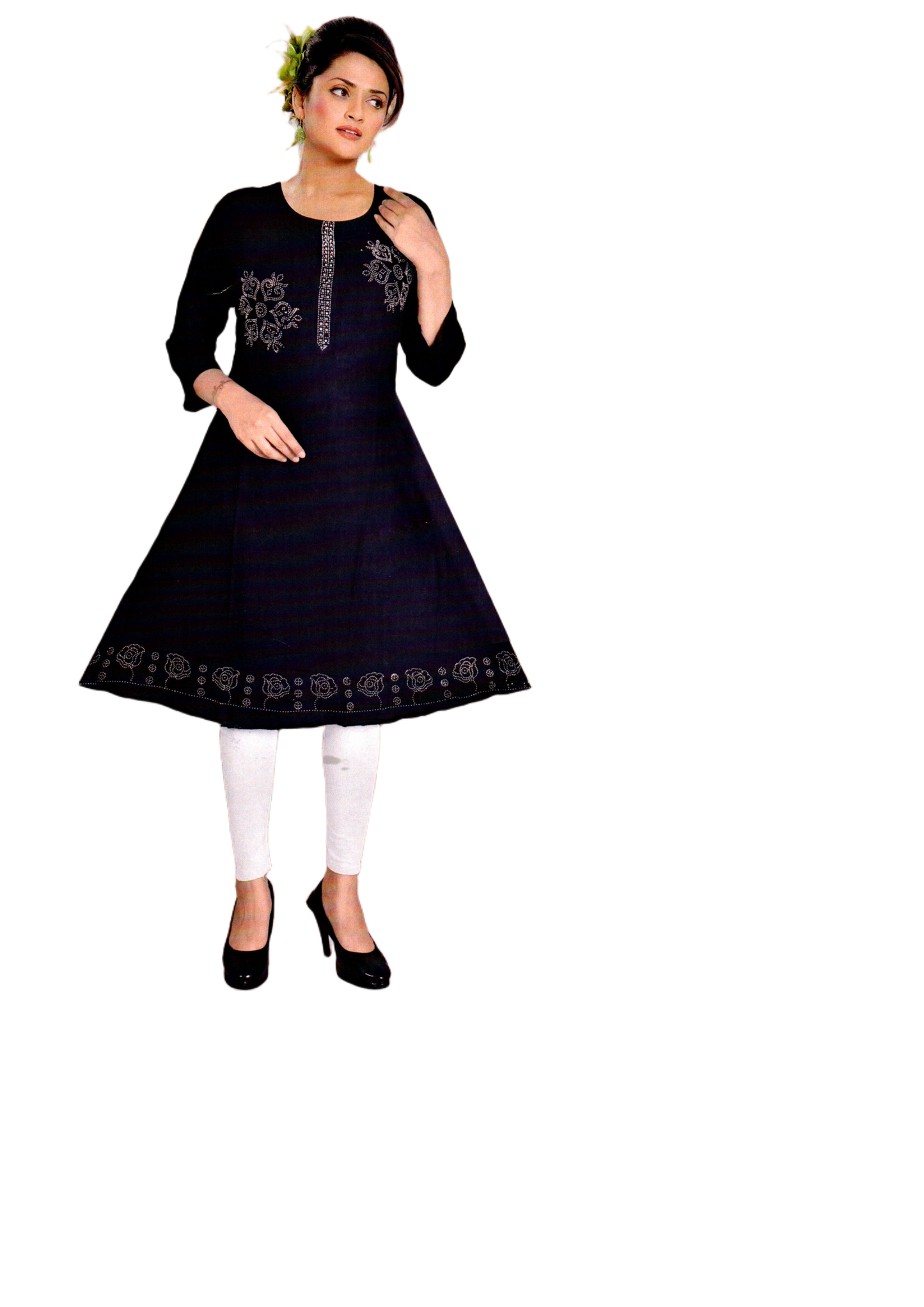 Cotton Kurti for Women | Embellished Pattern Tunic Top with 3/4 Sleeves & Round Neck | Stylish and Comfortable Wear for Office, Daily Use & Festive Occasions (Kurti Only - XL)