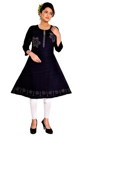 Cotton Kurti for Women | Embellished Pattern Tunic Top with 3/4 Sleeves & Round Neck | Stylish and Comfortable Wear for Office, Daily Use & Festive Occasions (Kurti Only - XL)