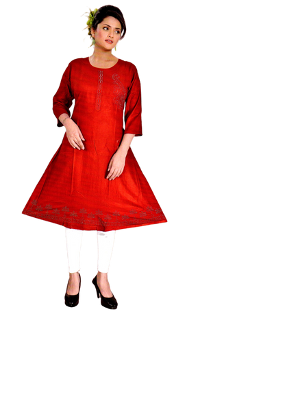 Cotton Kurti for Women | Embellished Pattern Tunic Top with 3/4 Sleeves & Round Neck | Stylish and Comfortable Wear for Office, Daily Use & Festive Occasions (Kurti Only - XL)