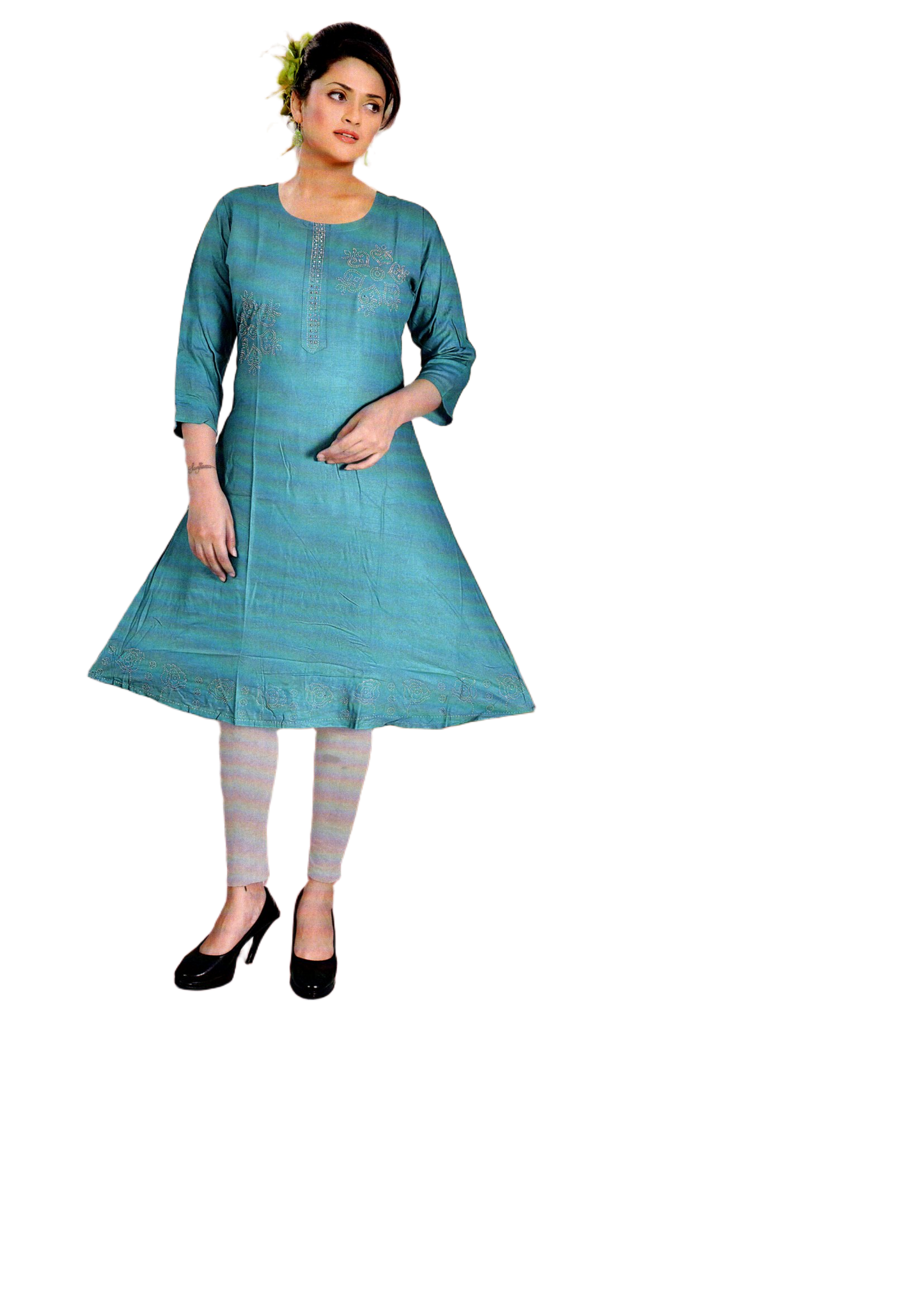 Cotton Kurti for Women | Embellished Pattern Tunic Top with 3/4 Sleeves & Round Neck | Stylish and Comfortable Wear for Office, Daily Use & Festive Occasions (Kurti Only - XL)