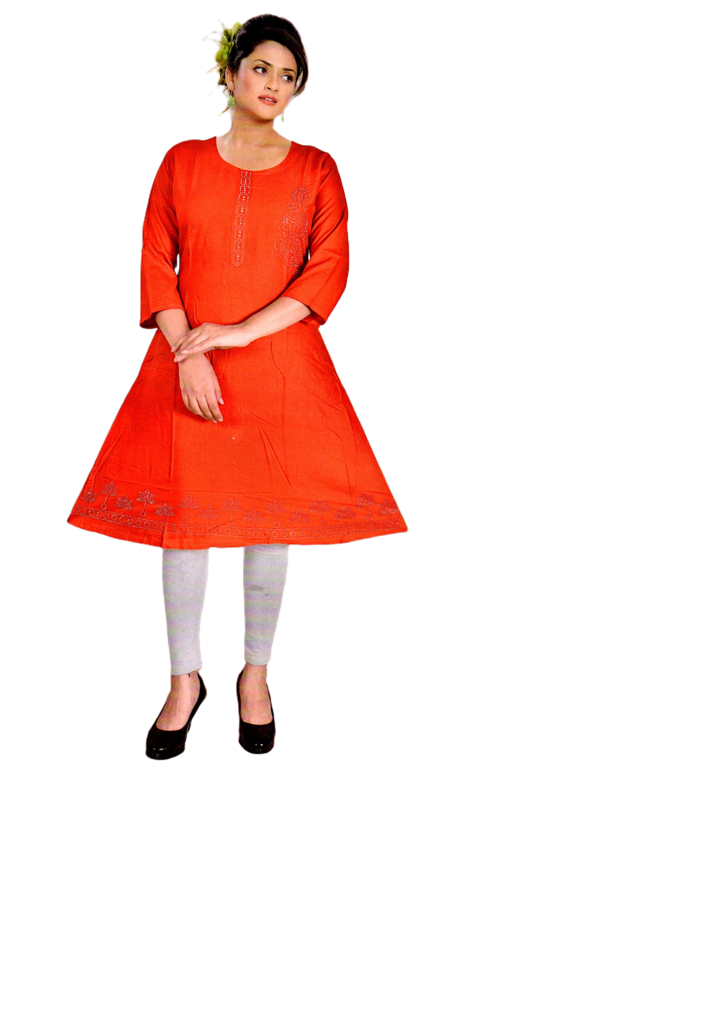 Cotton Kurti for Women | Embellished Pattern Tunic Top with 3/4 Sleeves & Round Neck | Stylish and Comfortable Wear for Office, Daily Use & Festive Occasions (Kurti Only - XL)