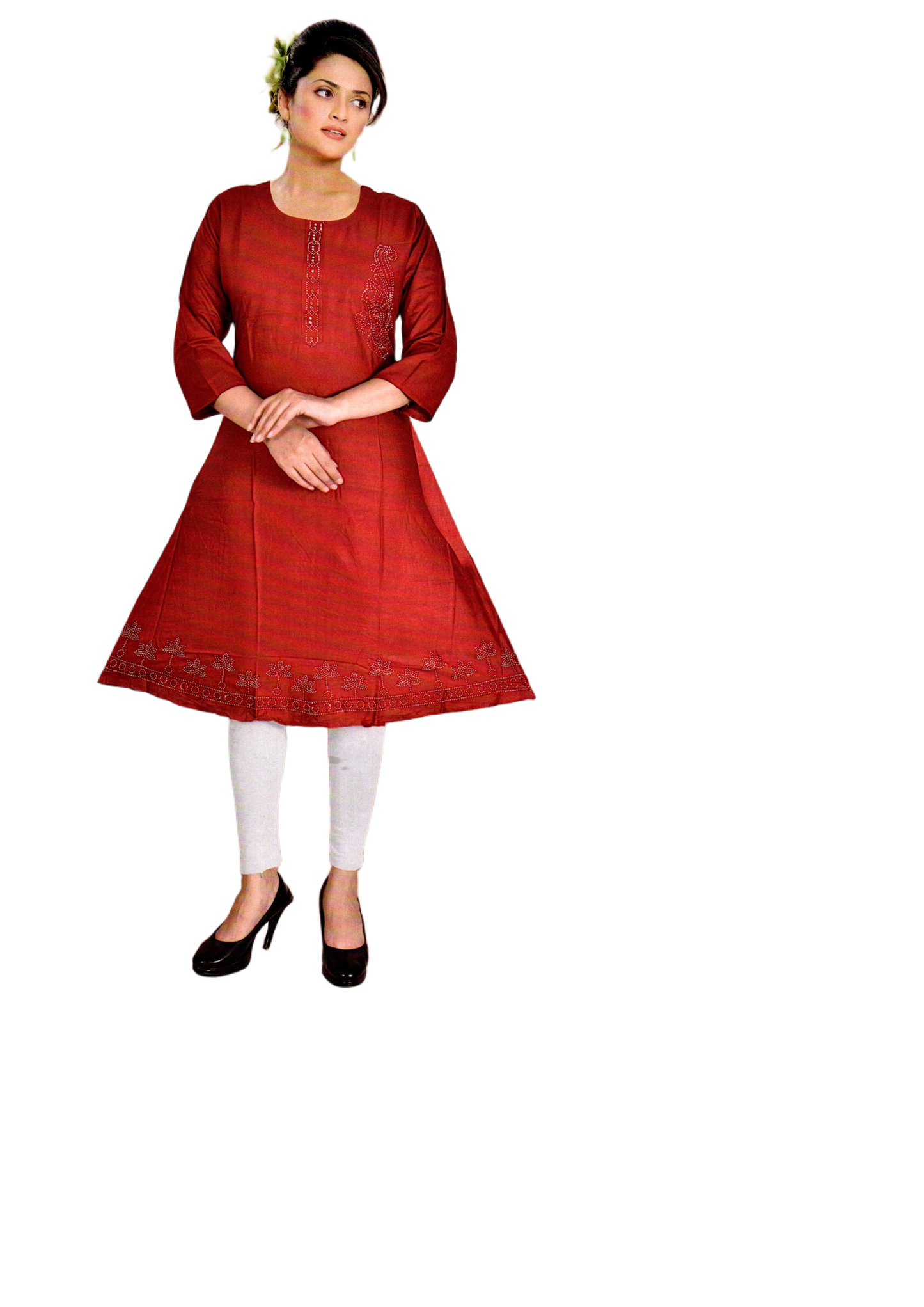 Cotton Kurti for Women | Embellished Pattern Tunic Top with 3/4 Sleeves & Round Neck | Stylish and Comfortable Wear for Office, Daily Use & Festive Occasions (Kurti Only - XL)