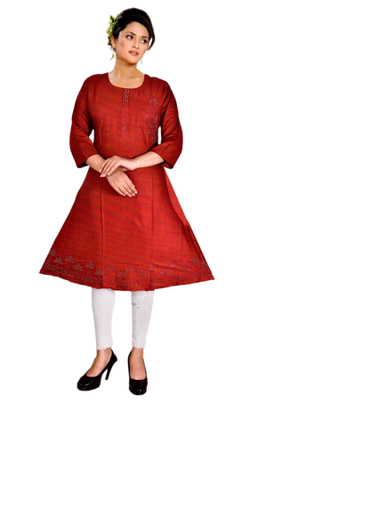 Cotton Kurti for Women | Embellished Pattern Tunic Top with 3/4 Sleeves & Round Neck | Stylish and Comfortable Wear for Office, Daily Use & Festive Occasions (Kurti Only - XL)